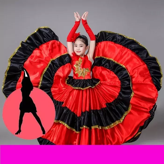 Spanish Costume Girl Long Red Flamenco Dress Ballroom Skirt For Girls Child Dance Dresses Costumes For Kids Clothes