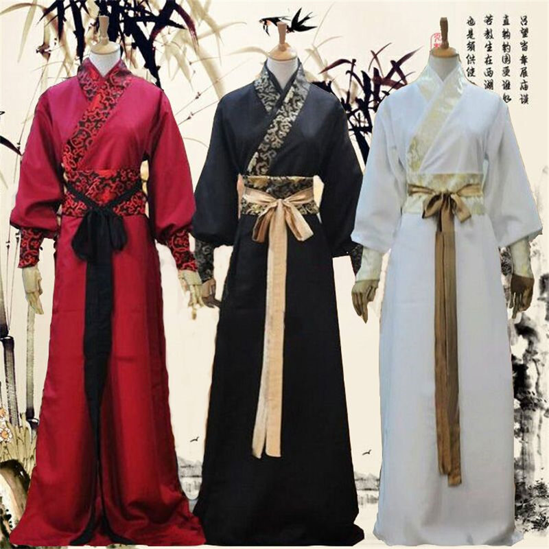 Hanfu Men Ancient Costume Hanfu Folk Dress Emboridery Long Robe Traditional Chinese Style Japanese Samurai Party Cosplay Outfit