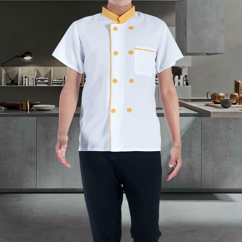 Chef Top Contrast Color Stand Collar Chef Uniform Catering Easy To Wash Chef Shirt Work Clothing
