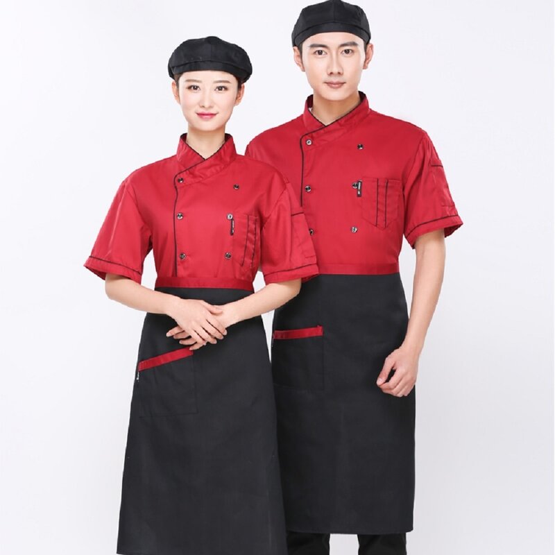 Unisex Food Service Chef Uniformen Restaurant Hotel Groothandel Katoen Chef Jas Korte Mouwen Chef Uniform Ademend Werkkleding