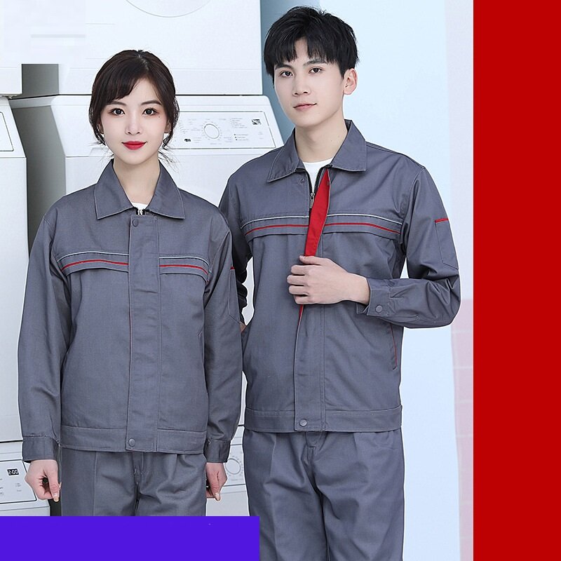 Set di abbigliamento da lavoro per uomo tinta unita strisce riflettenti uniformi da lavoro di sicurezza riparazione automatica tute da lavoro per officina di fabbrica