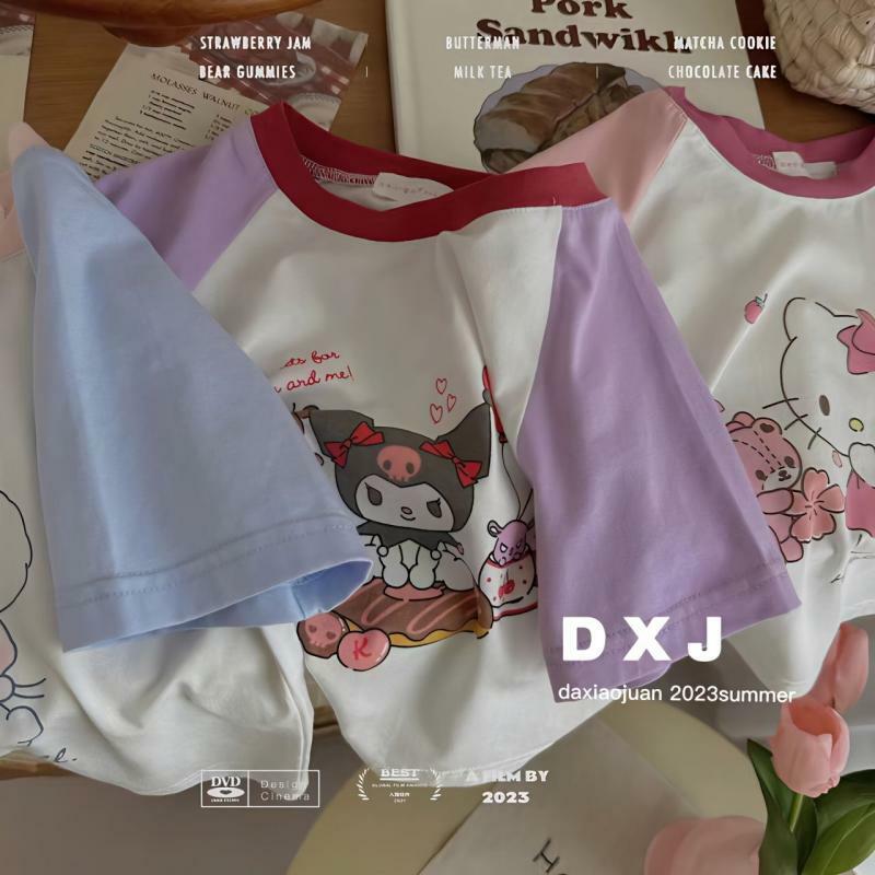 Sanios Hello Kittys t-shirt per ragazze cotone Kawaii Kuromi Cinnamoroll bambino manica corta stampa cartone animato estate coreano top carino