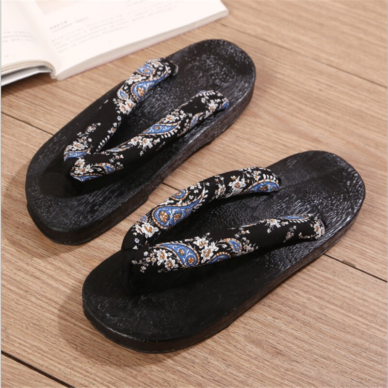 Japanese Traditional Geta Flat Bottom Unisex Wooden Paulownia Clog Man Woman Ninja Cosplay Shoes Flip Flop Summer Sandals