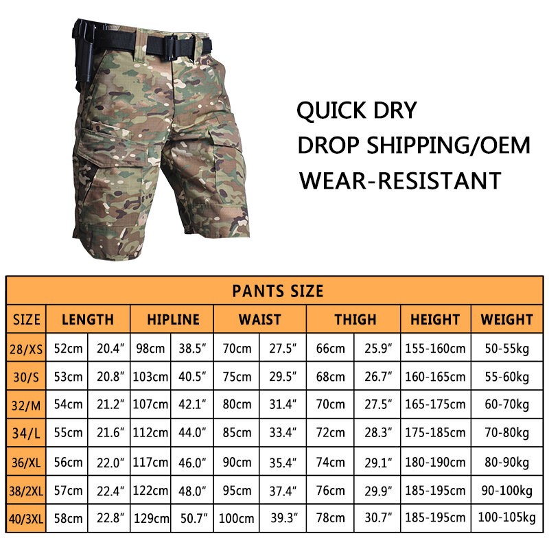 Cargo Shorts Military Multi Pocket Tactical Shorts Mens Loose Outdoor Shorts for Men Army Camo Pants Airsoft Multicam Pants