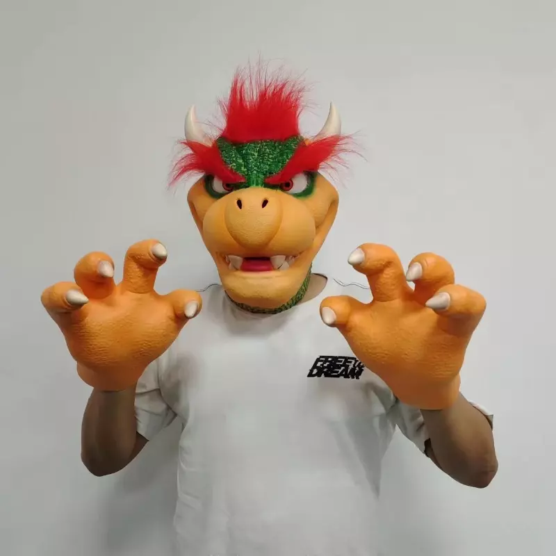 Bowser Cosplay Props Latex Face Mask Anime Halloween Party Role Play Masks Gloves Props for Adult Costumes Accessories Gifts