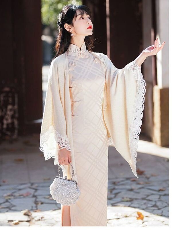Dames Retro Stijl Kant Sjaal Chinese Cheongsam Accessoires High-End Witte Kleur Decoratieve Sjaals Sjaal Accessoires