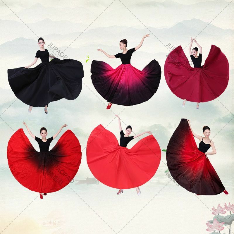 Spanish Dance Costume Gradient Elegant Flamenco Skirt Dresses Women Gypsy Ballroom Bullfight Stage Performance Clothes Flamenco