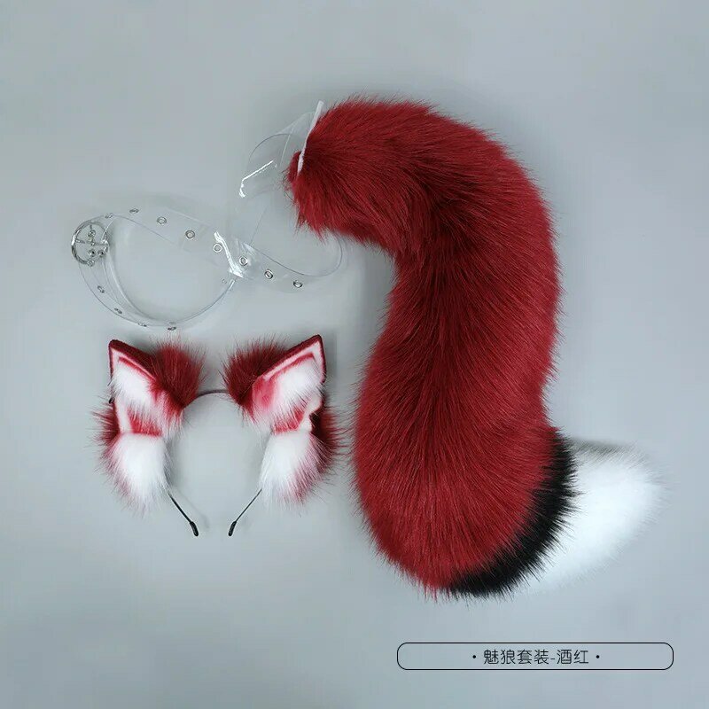 White/Red Wolf Fox Headwear Furry Jackal Ear Jackal Tail Props Cat Ear Headband Handmade Anime COSPLAY Lolita KC LOL Fox Costume