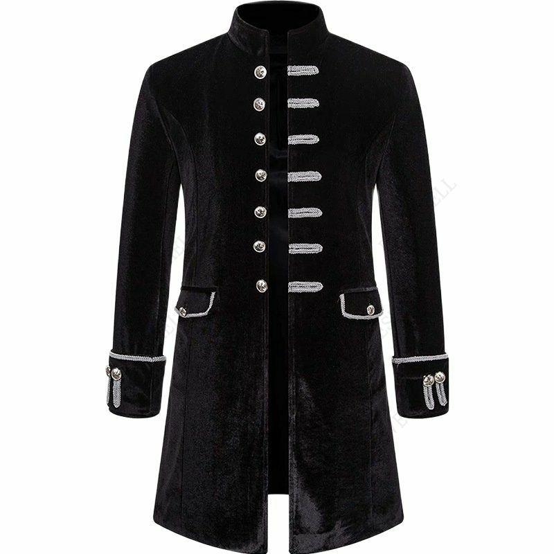 Mens Velvet Medieval Costumes Gothic Steampunk Victorian Frock Coat Pirate Jacket Stage Performance Cosplay Blazers