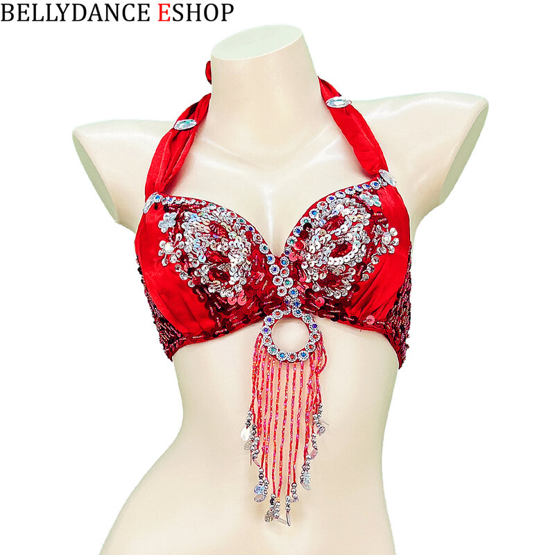 New Sequins Tassels Halter Bra Belly Dancing Bra Tops Belly Dance Performance Bra For Women's Club Party Festival Rave Sexy Crop