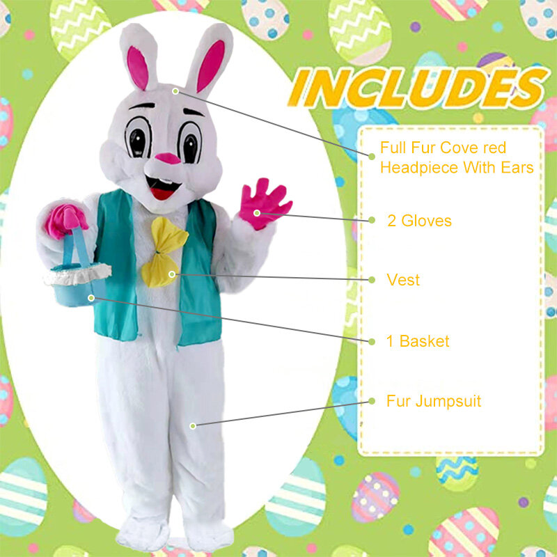 Easter Bunny Rabbit Mascot Costume Set Adult Halloween Fancy Dress Women Men Deluxe Costume Carnival Party Rabbit Cosplay