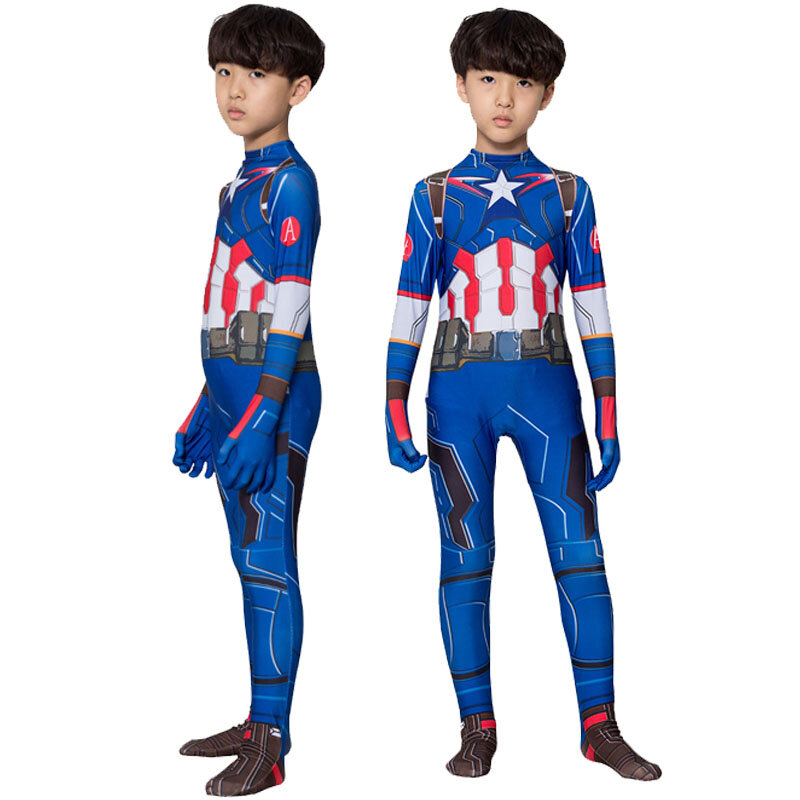 Captain America Costume Kids Superhero Captain America Cosplay Costume  Jumpsuit Shield Adult Zenti Halloween Costume for Child