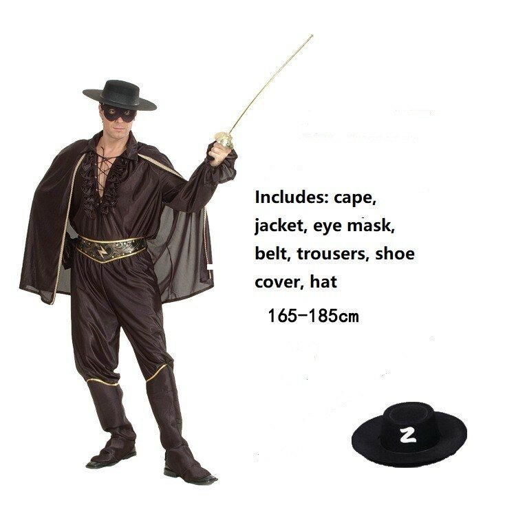 Children's Clothing Kids Halloween Mascot Zorro Cosplay Costume Cape  Jacket  Eye Mask Belt  Trousers Shoe Cover Hat
