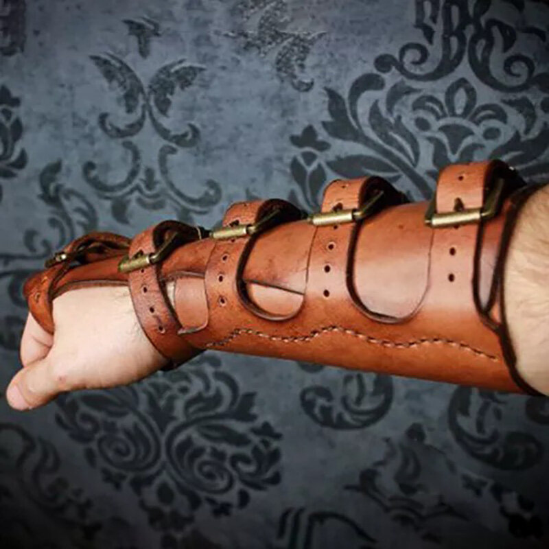 Medieval Viking Wristband Gauntlet Vambrace Arm Cuff Armor Steampunk Gothic Leather Glove LARP Men Knight Costume Buckled Bracer