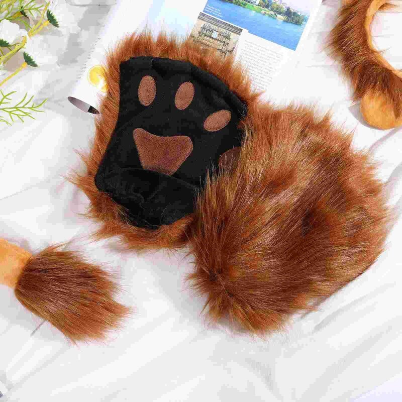 Frcolor Lovely Lion Cosplay Costume Kit Halloween Costume Lion Paw Stuffed Animals Ears Headband And Tail Set For Kids And