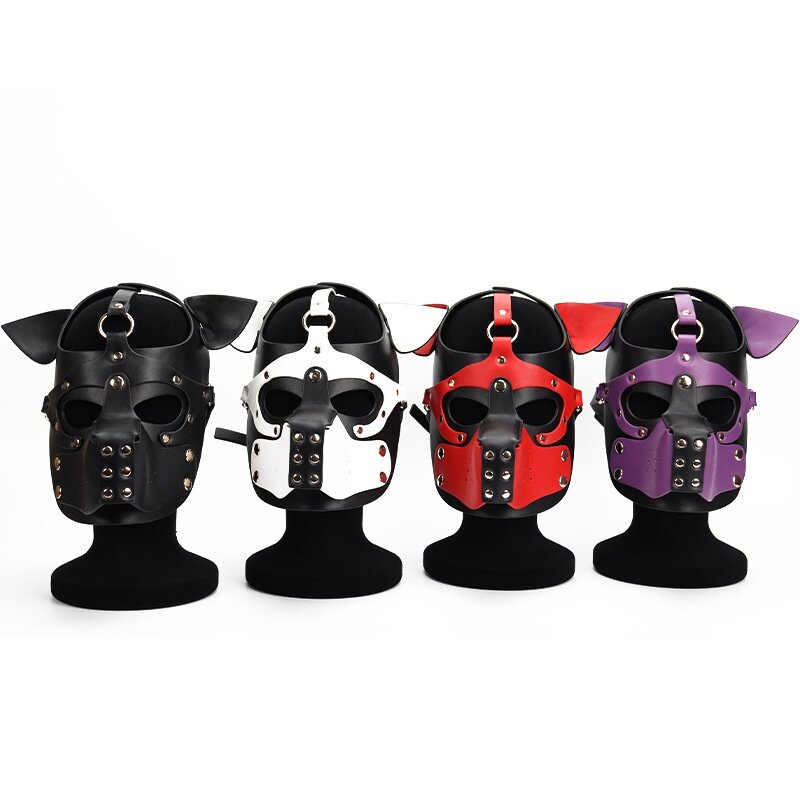 New Increase Large Size Puppy Cosplay Costumes of Leather Harness Dog Mask With Ears For Men Women Role Play Unisex Sexy Fetish