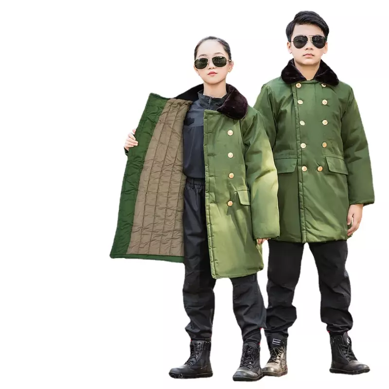 Children's Coat New Cotton Thickened Warm Jacket Medium Length Retro Cotton Jacket Old Military Kids Clothes