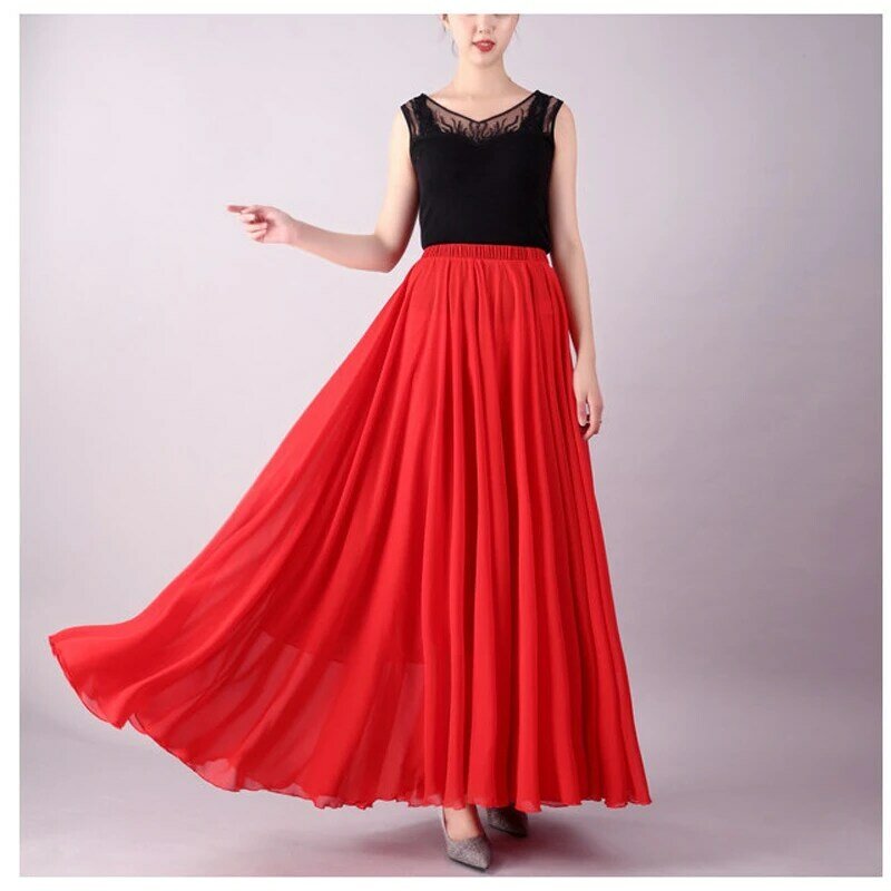 17 Color Flamenco Costume Belly Dance Chiffon Long Skirts 720 Degree Pendulum Skirt for Stage Evening Party Elegant Beach Skirt