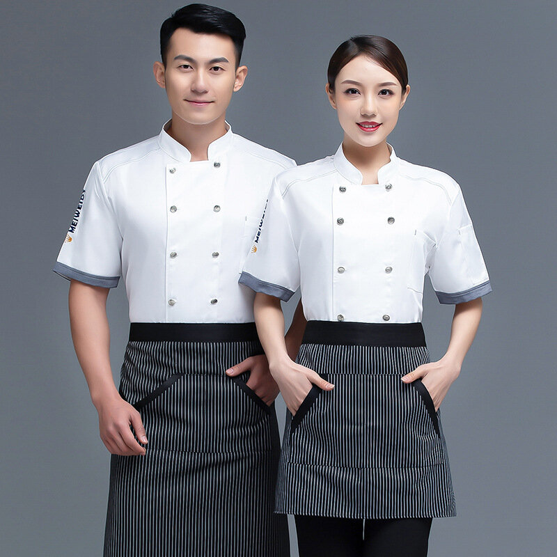 Summer Uniform Short Sleeve Men's Custom Hotel Catering Hot Pot Restaurant Barbecue Kitchen Chef Overalls