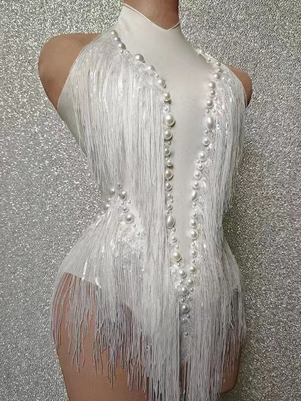 Sparkly Rhinestones Sequins Tassel Leotard Women Nightclub Outfit Singer Dancer Costume Stage Wear Sexy Performance Bodysuit