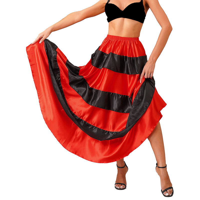 Womens Flamenco Dance Skirt Tiered Ruffles Gypsy Spanish Big Swing Hemline Ballroom Dancing Skirts Stage Performance Costume