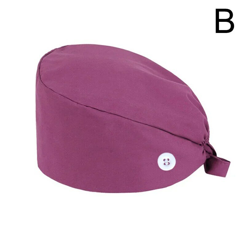 Jednolity kolor zarośla regulowane bawełniane czapki z guzikami chirurgicznymi akcesoria strój pielęgniarki czapki robocze Unisex szpitalny sklep kosmetyczny
