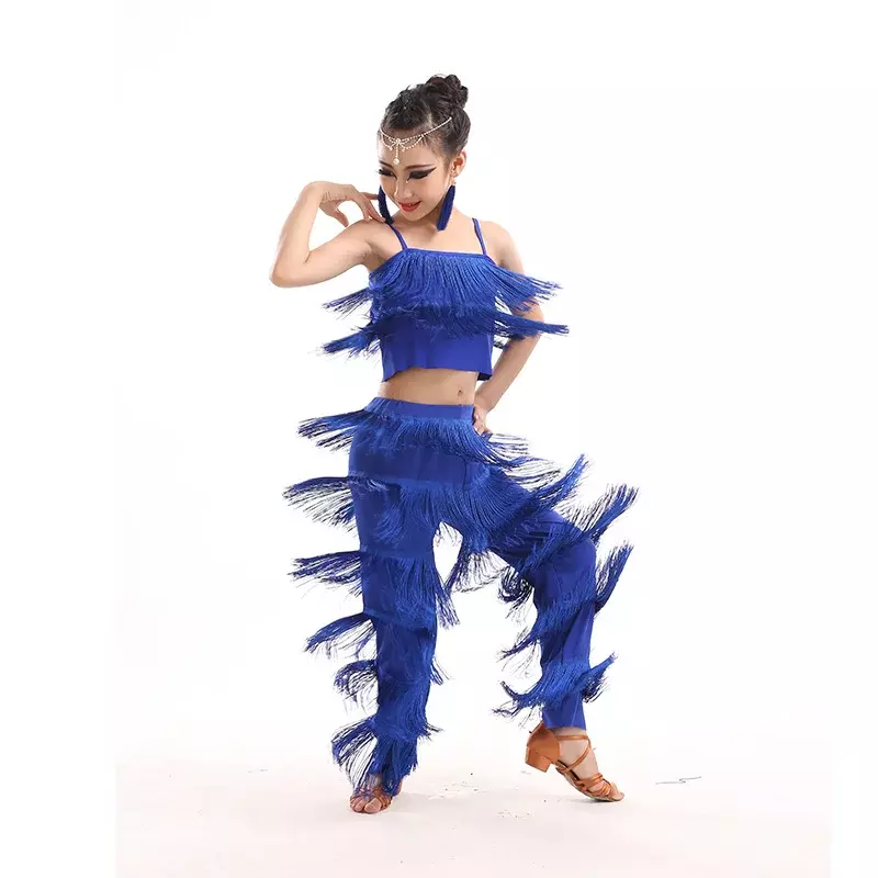 Tassel Dress Pants Girls Sequin Kids Latin Dance Costumes Ballroom Plus Size  Salsa Samba Stage Outfits Costume