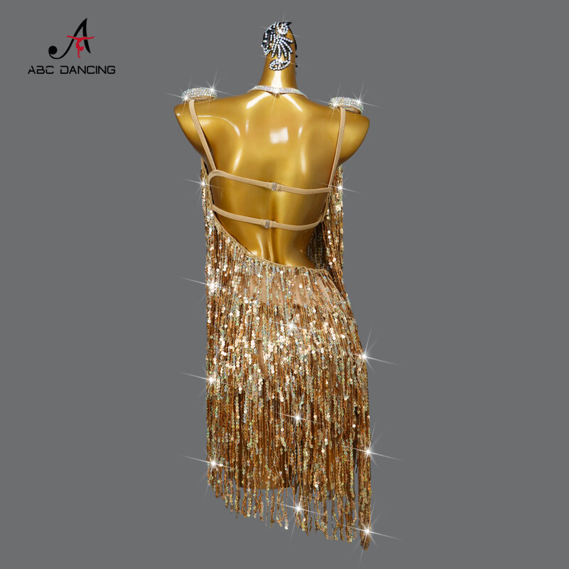 New Latin Dance Competition Costume Wear Fringe Dress Practice Clothing Sequins Sexy Plus Size Customization for Girls Line Suit