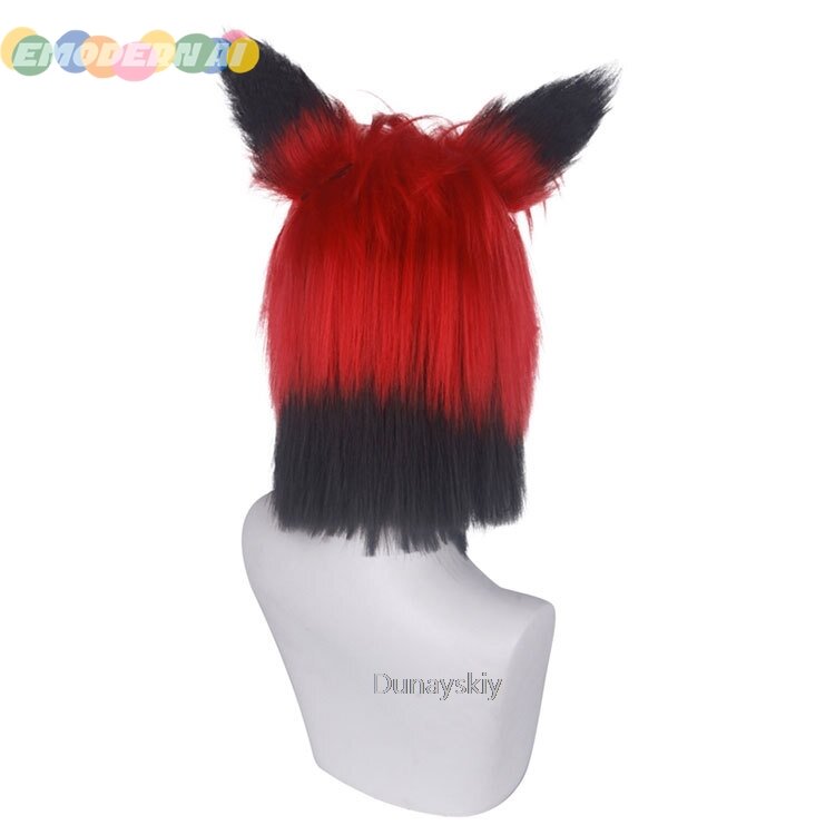 Hazzbin Cos Hotel Alastor parrucca Cosplay rosso nero capelli corti per le donne capelli sintetici resistenti al calore Halloween Carnival Party Prop