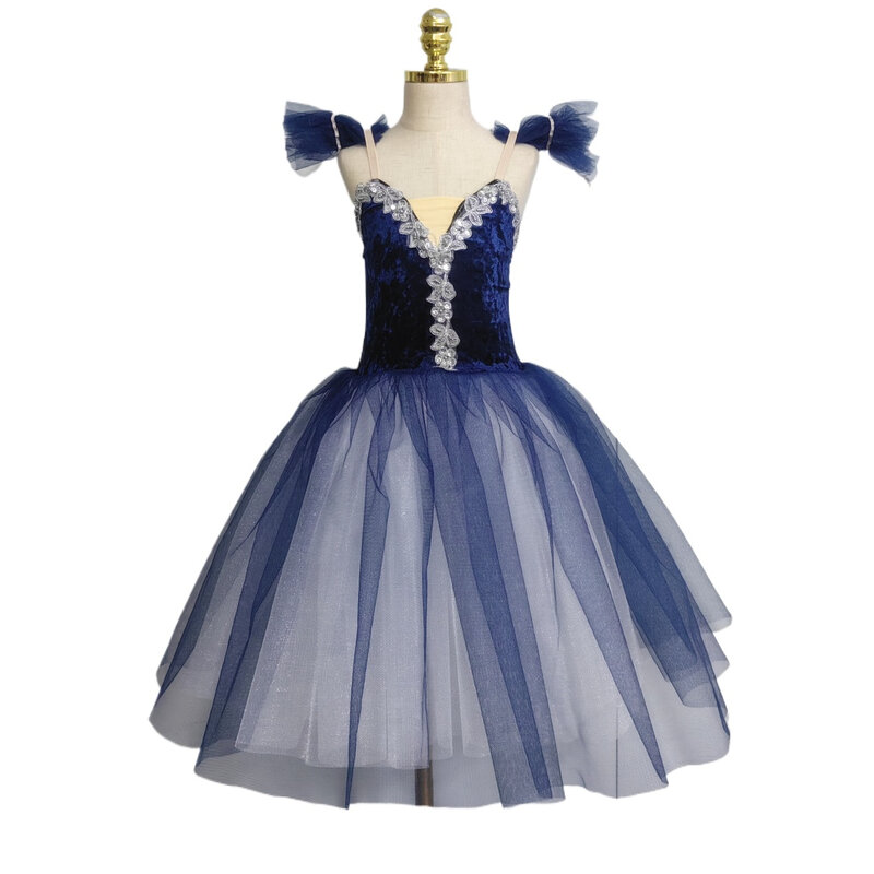 Saias azul Ballet Tutu para Princesa Prática De Dança, Vestido Longo Romântico, Trajes De Performance