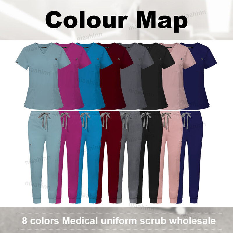 Niaahinn Scrub Nursing Accessories Medical Surgical Gowns Doctor Nurse Special Scrubs Minimalist Solid Color Work Wear Women Men