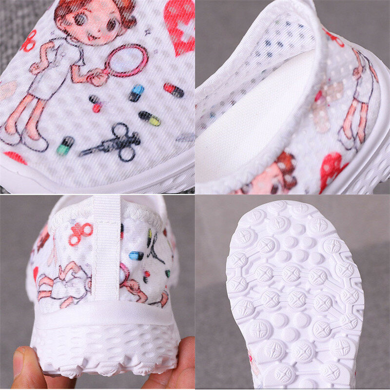 Nurse Doctor Print Women Sneakers Cosplay Shoes Slip On Light Mesh Shoes Breathable Flats Shoes Zapatos planos Halloween cosplay