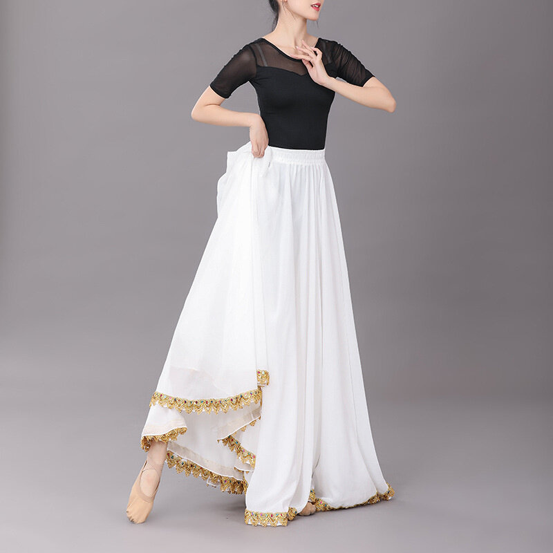 Flamenco Belly Dance Chiffon Womens 13 Color Solid 720 Degree Pendulum Skirt Gypsy Long Skirts Dancer Practice Long dance skirt