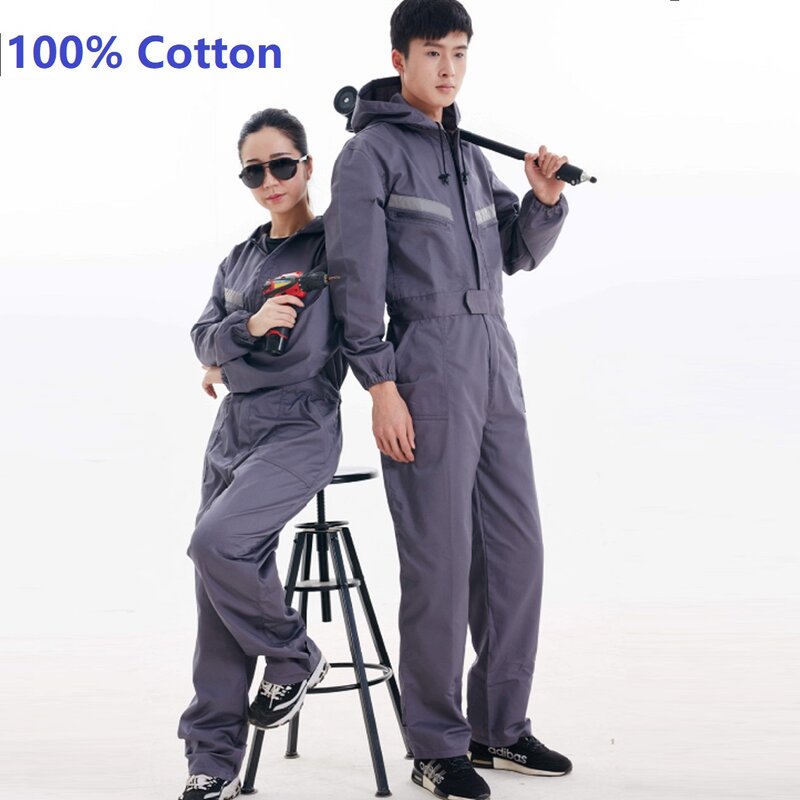 Monos de trabajo de algodón S-5xl hombre y mujer, traje de soldadura reflectante, monos de reparador, uniformes de trabajo de talla grande