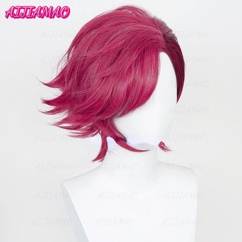 Game LOL Arcane Vi Cosplay Wig VI 30cm Deep Rose Short Heat Resistant Synthetic Hair Anime Role Play Wigs + Wig Cap