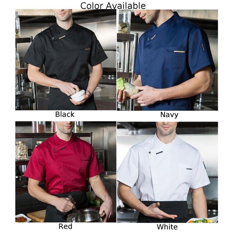 Unisex Chef Uniform Kitchen Hotel Cafe Cook Work Clothes Short Sleeve Breathable Shirt Double-Breasted Chef Jacket Tops For Men