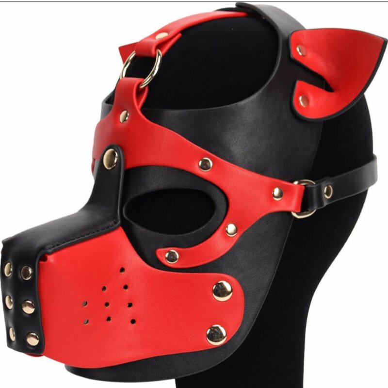 New Increase Large Size Puppy Cosplay Costumes of Leather Harness Dog Mask With Ears For Men Women Role Play Unisex Sexy Fetish