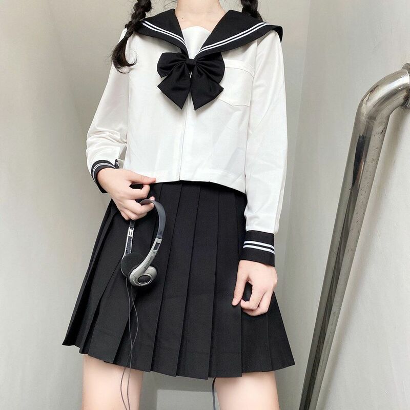 Japanese School Girl Uniform JK Black Sailor Basic Cartoon Navy Sailor Uniform Sets Navy Costume Women Girl Costume Uniform