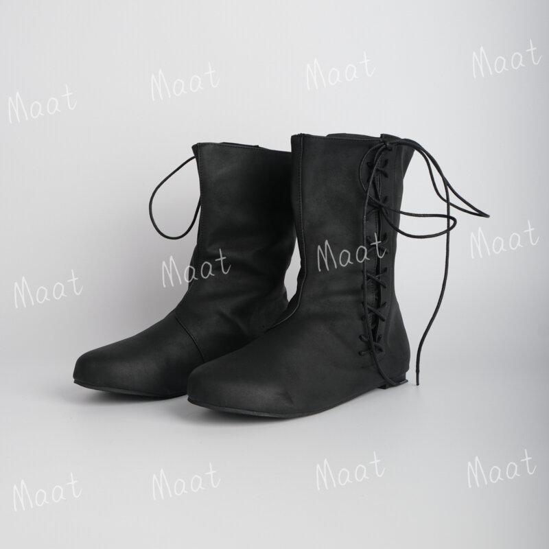 Medieval Carnival Men Knight Hunter Prince Lace Up Viking Pirate PU Leather Boots Women Stage Props Shoes Retro Cosplay Costumes