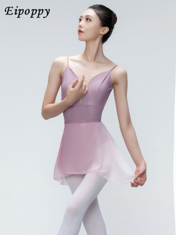 Vestido de baile de Ballet degradado, falda con lazo, leotardos, falda de gasa, una pieza
