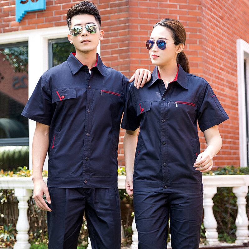 Summer Work Coveralls Working Suit For Men Short-sleeve Cotton Wear-resistant Labor Protection Anti Static Safety Work Clothes4x