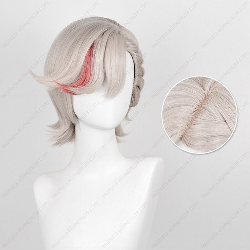 Lyney Cosplay Wig 32cm Red Highlights Ash Blonde Short Wigs Heat Resistant Synthetic Hair Halloween