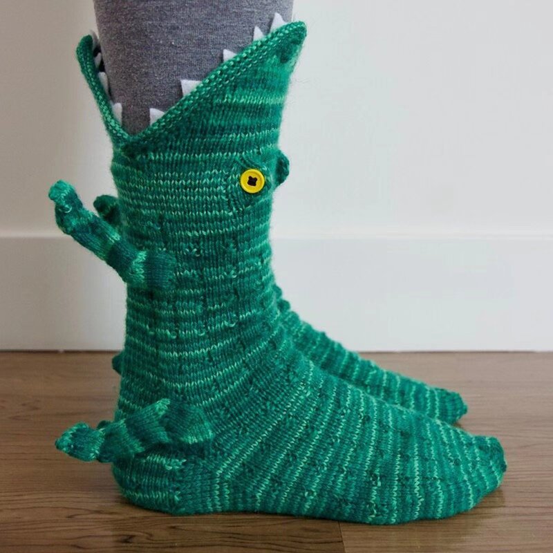 New Christmas gift socks shark chameleon crocodile 3D creative wide mouth knitted socks cute novelty winter warm floor socks