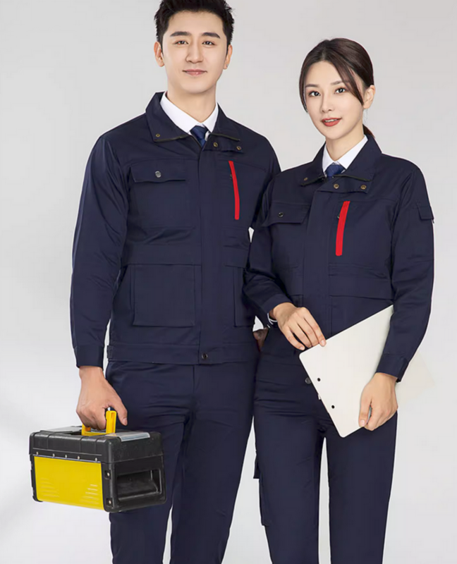 Long sleeved work uniform, men's spring and autumn wear-resistant workshop clothing