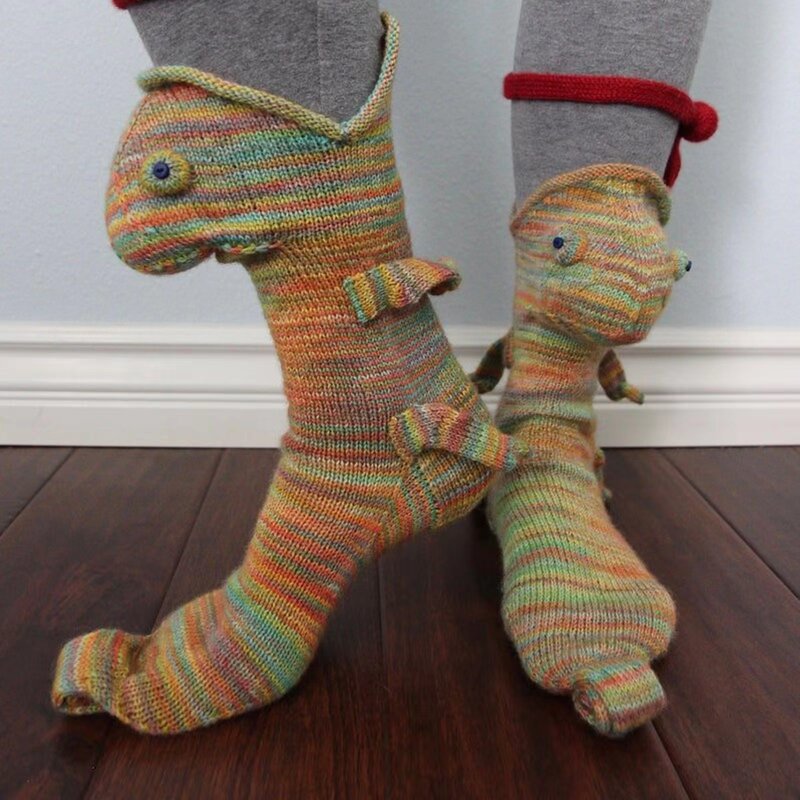 Calcetines de punto de boca ancha para hombre y mujer, calcetín creativo 3D de tiburón, camaleón, Cocodrilo, bonito, novedad, para invierno