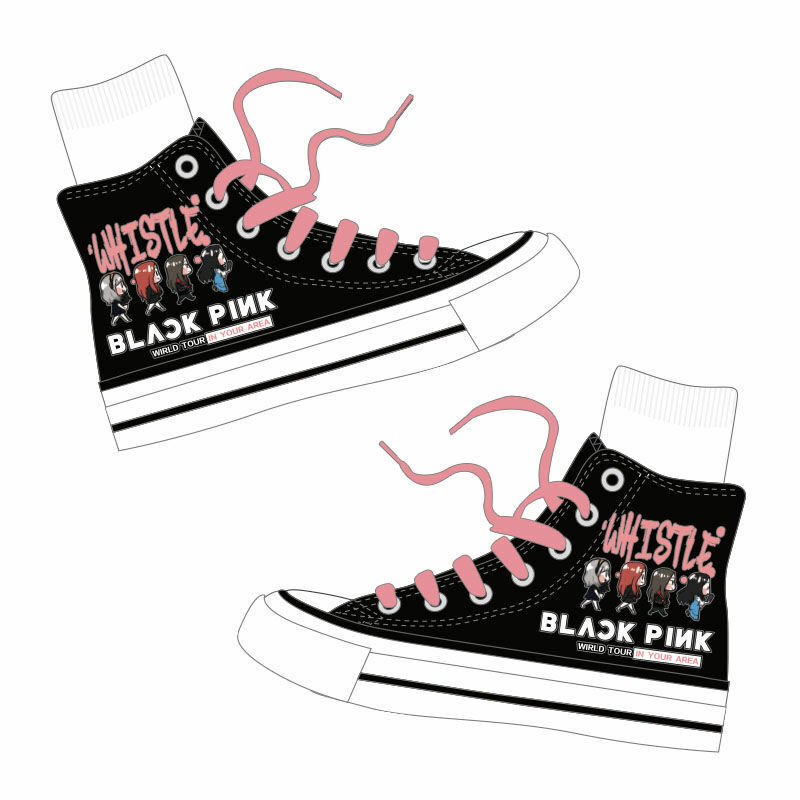 Korean Girl Group Idol Accessories Black Canvas Shoes Pink High Top Sneakers for Fan Support Lisa JISOO JENNIE ROSÉ