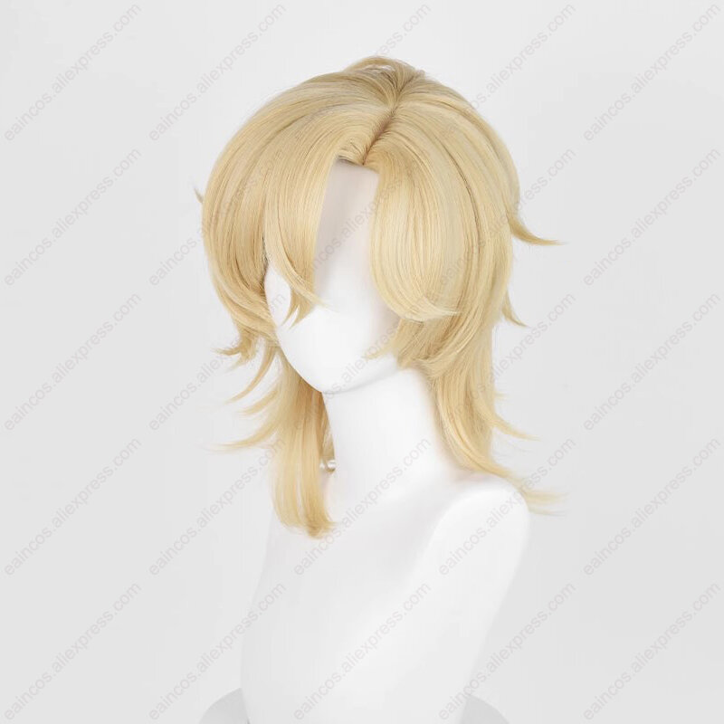 HSR Aventurine Cosplay Wig 40cm Long Light Gold Hair Heat Resistant Synthetic Wigs Anime Wigs