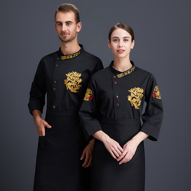 C663 Chef's Work Clothes Plus Size Chef Uniform Waiter Jacket Bakery Bread Coffee Western Restaurant Kitchen Baker Coat