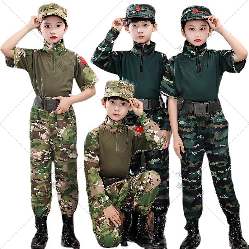 Children's Camo Training Clothes Short Suit Kids Boy Gril Outdoor CS Field Camping Military Combat Uniform Tactical Shirt Pants