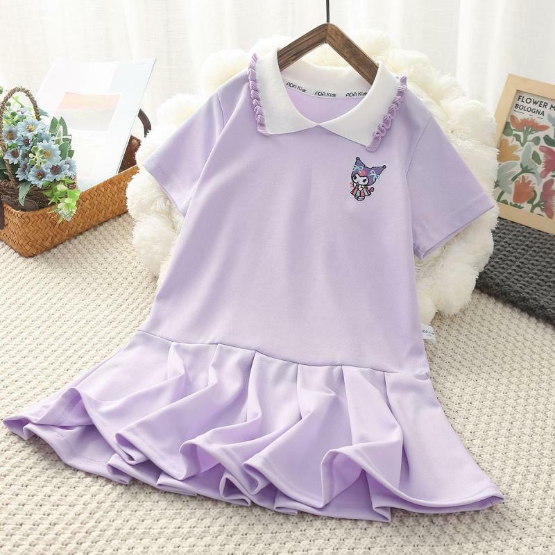 Anime Sanrios Girl Dress Kawaii moja melodia Kuromi dzieci z krótkim rękawem spódniczki księżniczki urocza plisowana spódnica Preppy letnie ubrania dla dzieci